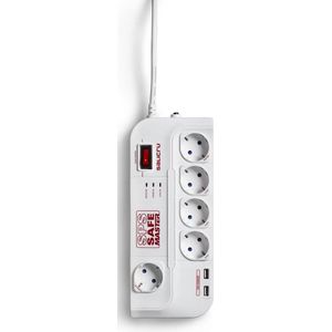 SPS SAFE Master - Stekkerdoos - 5 Stopcontacten - 2 USB-laders - 1.8 m Kabellengte