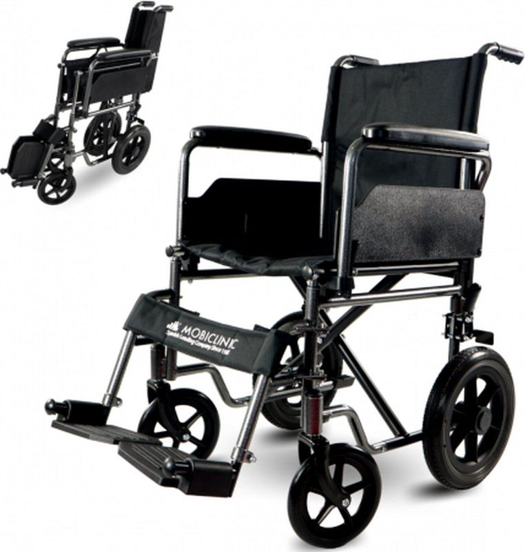 Mobiclinic S230 - Rolstoel - Opvouwbare - Rolstoel Voor Volwassenen - Zitting 43 cm - Opklapbaar - Orthopedisch - Voetsteunen - Armleuningen - Kleur Zwart
