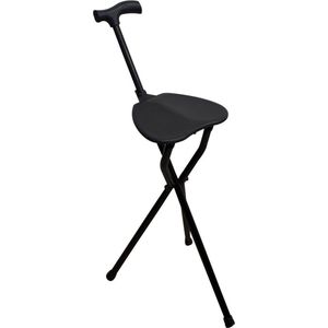 Wandelstok met zitje - Aluminium - Lichtgewicht - Klapstoel - Tot 100 kg - Zwart - 2IN1
