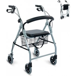 Mobiclinic Alhambra - Rollator - Inklapbaar - Verstelbaar - Aluminium - Handgrepen met rem - Met mandje, zitje en rugleuning - 4 wielen