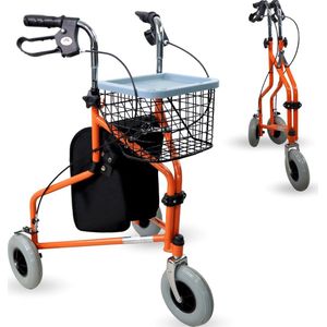 Mobiclinic Caleta - Wandelaar voor Senioren - Rollator met 3 Wielen - met Vergrendelbare Remmen - met Stoel en Rugleuning - Opvouwbare en Verstelbare in Hoogte - Lichtgewicht - met Mand en Draagtas - Oranje