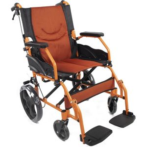 Rolstoel | Opvouwbaar | Aluminium | Rem op hendels | Voetsteun | Armleuningen | Oranje | Model: Piramide | Mobiclinic