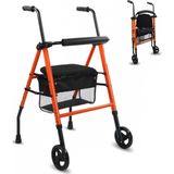 Mobiclinic Nerón - Looprek - Wandelaar met 2 wielen voor ouderen - Opvouwbaar looprek voor senioren of volwassenen - Staal - Lichtgewicht - met Zitting - Mandje en 2 Wielen - Kleur Oranje