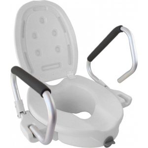 Mobiclinic®, Toiletverhoger voor volwassenen, 17cm, met Opklapbare en Gevoerde Armsteunen, met Deksel, Geschikt voor ovale toiletten, Ergonomisch, Lichtgewicht, Veilig, Spaans Merk, Model Guadiana