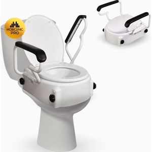 Mobiclinic Tajo - Toiletverhoger - 17 cm - Verstelbaar - Met deksel en opklapbare armleuningen - Kantelbaar - Wit