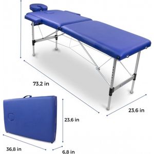 Mobiclinic CA-01 Light - Massagetafel - Inklapbare Fysiotherapiebank - Mobiele Massagebed - Massagelstoel - Hoofdsteun - Draagbaar - Aluminium - 186x60 cm - Kleur blauw