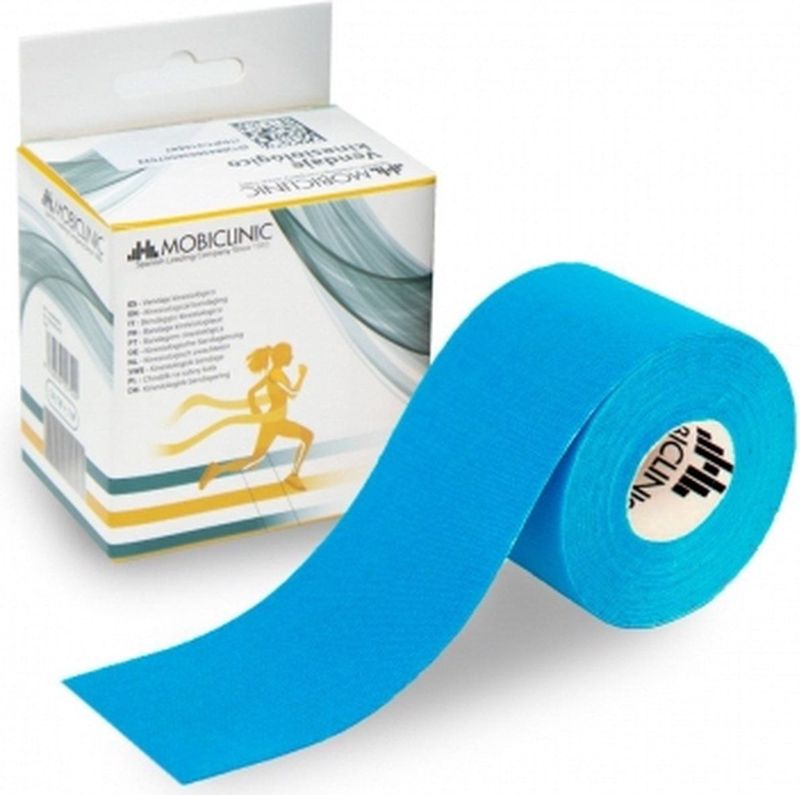 Mobiclinic®, Bande de Kinésiologie, Bande neuro-musculaire adhésive, 5m x 5cm, Sport tape, Soulagement des douleurs musculaires, Adapté à plusieurs zones, Kinesiotape, Face Tape, Bleu