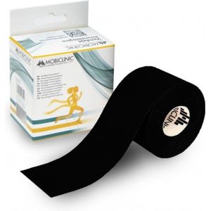Mobiclinic®, Kinesiotape, Neuro-musculair plakband, 5m x 5cm, Sporttape, Verlichting van spierpijn, Kinesiologisch verband, Geschikt voor verschillende zones, Kinesiologische tape, Face zwart