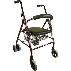 Clinicalfy Paterna - Rollator - Rollator - Looprek met 4 wielen - Met remmen - Aluminium - Met Stoel en Rugleuning - Opvouwbare en Verstelbare in Hoogte - Wandelaar - Lichtgewicht - Tot 110 kg - Bordeaux
