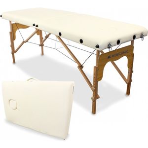 Mobiclinic, Inklapbare massagetafel, Model, CM-01 BASIC, Hout, Draagbaar, 180x60 cm, Voor Massage Tattooages en meer, Veilig, Verstelbaar, Comfortabel, Wit/Créme