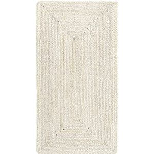 HAMID - Alhambra Half Wit Tapijt van Jute - 100% Natuurlijk Tapijt van Jute - Handgeweven - Woonkamer, Slaapkamer, Eetkamer, Gang, Ingang (110x60cm)