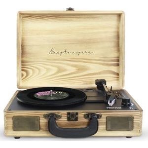 PRIXTON VC400 Vinyl Platenspeler, Vintage Vinylplatenspeler en Muziekspeler via Bluetooth en USB, 2 Geïntegreerde Luidsprekers, Kofferdesign (Hout)