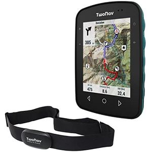 TwoNav Terra + Borsthartslagmeter, GPS-fietscomputer met 3,7-inch breedbeeldscherm voor mountainbike, wandelen, MTB, fiets inclusief kaarten. Kleur Turkoois