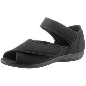 Zwart - Pantoffels - Textiel - Klittenbandsluiting - Breedte H