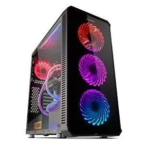 NOX HUMMER TGX RGB Box -NXHUMMERTGX- RGB RGB-regenboog ATX-Micro ATX-ITX Box, 4 140 mm RGB LED-ventilatoren inbegrepen, gehard glas voorzijde, ruimte tot 9 ventilatoren, USB 3.0, zwart