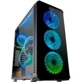 NOX ARGB Hummer TGM Box -NXHUMMERTGM- Micro ATX-ITX Box, 4 ARGB 120mm voorgeïnstalleerde ventilatoren, gehard glas, ruimte voor maximaal 6 ventilatoren, USB 3.0, zwart