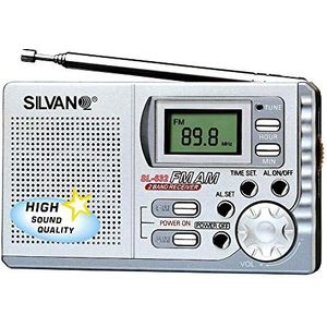 SILVANO 2-band digitale radio met geïntegreerde luidspreker en alarm inbegrepen, Am en FM-tuning met polsband en hoofdtelefoon, afmetingen 9,2 cm x 5,4 cm x 2 cm, gewicht 82 g