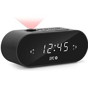 SPC Frodi MAX Compacte wekkerradio met instelbare tijdprojector, grote snooze/slaapknop, dubbel alarm, XL-display, grote cijfers, reservebatterij