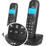 SPC Air Pro Duo - Duo draadloze telefoon met verlicht display, nummerweergave, handenvrij, mute-modus, 20 contacten, compatibiliteit met gsm, Eco-modus - Zwart