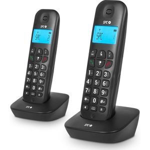 SPC Air Pro Duo - Duo draadloze telefoon met verlicht display, nummerweergave, handenvrij, mute-modus, 20 contacten, compatibiliteit met gsm, Eco-modus - Zwart