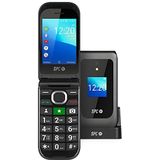 SPC Jasper 2 4G Mobiele telefoon met klep voor senioren met WhatsApp, grote toetsen, compatibel met gehoorapparaten, SOS-knop, dubbel scherm, 4G en laadstation, zwart