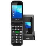 SPC Jasper 2 4G mobiele telefoon met klep voor senioren met WhatsApp, grote toetsen, compatibel met gehoorapparaten, SOS-knop, dubbel display, 4G en laadstation, zwart