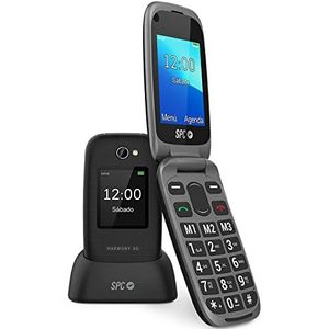 SPC Harmony 4G Senior mobiele telefoon met klep en grote toetsen, compatibel met gehoorapparaten, afstandsbediening, SOS-knop, hoog volume, oplaadstandaard, zwart