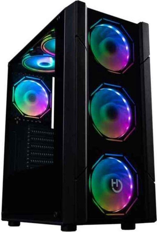 ArgB - HEXAGONALE ARGB-behuizing - Zwart - Gehard Glas - 6 Ventilator Capaciteit