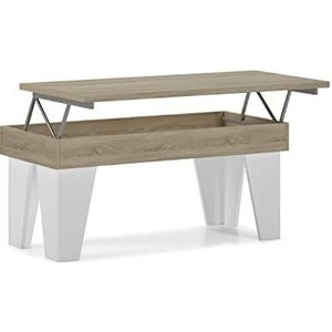 Skraut Home - Verhoogde salontafel - 45 x 92 x 50 cm - salontafel met opberger - model KL - resistent - eenvoudige montage - houtafwerking - eiken en wit