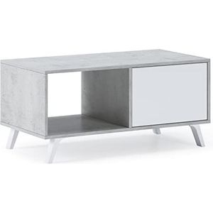 Skraut Home - Salontafel - 45 x 92 x 50 cm - Lage tafel Ideaal voor woonkamer of eetkamer - Windmodel - Bestendig hout - Hulpmeubels - Cement/witte afwerking…