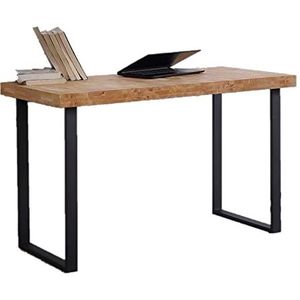 Skraut Home - Studeertafel - Model naturel - 120 x 60 x 73 cm - Eikenhout - Zwarte metalen poten - Lichte kleur - Bureau in Scandinavische stijl