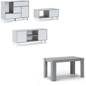 Skraut Home - Woonkamermeubels - model Wind - sideboard, tv-meubels, salontafel en eettafel - Scandinavische stijl - melamine - grijs en wit