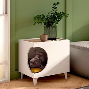 Skraut Home - Ellie salontafel, zij-ingangsgat, 1 deur, bijzettafel voor katten en honden, zandbox, nachtkastje, voor woonkamer en badkamer, 46,8 x 37 x 40 cm (wit)