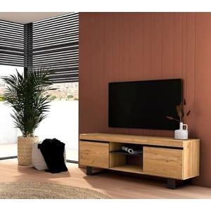 Skraut Home - TV-meubel Mod.Natural""eiken/zwart"", 1 deur en 2 woningen, woonkamer, 140 x 40 x 53 cm