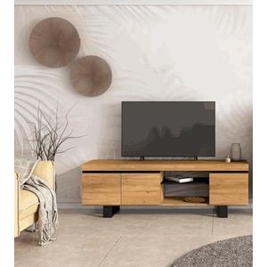 Skraut Home - TV-meubel Mod.Natural""eiken/zwart"", 2 deuren en 2 woningen, woonkamer, 160 x 40 x 53 cm