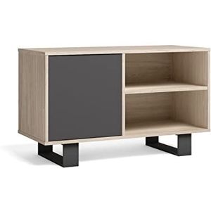 Skraut Home TV-kast 100 | 95 x 40 x 57 cm | deur links, voor woonkamer/eetkamer | model Wind | afwerking eiken / antraciet