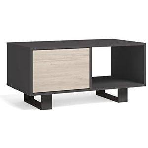 Skraut Home Salontafel met deuren | 92 x 50 x 45 cm | eetkamer | Model Wind | Finish kleur antraciet/eiken