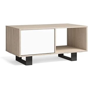 Skraut Home - Salontafel met Deuren, Eetkamer, Model Wind 92x50x45cm (Chene-Wit)