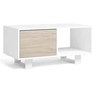 Skraut Home Salontafel met deuren, 92 x 50 x 45 cm, eetkamer, model wind, kleur wit/eiken