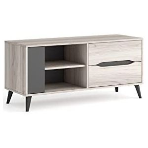 Skraut Home | TV-kast voor de woonkamer | 51 x 113 x 40 cm | geschikt voor televisie 32/40/42/50 inch | model Kai | structuur in eiken/grijs | deurkleur grijs