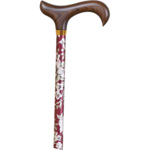 Garcia 1880 - aluminium wandelstok met houten derby handvat - in hoogte verstelbaar van 75 cm tot 100 cm - bordeaux bloemenmotief