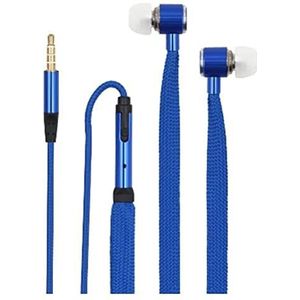 Dimelec Stereo hoofdtelefoon met platte kabel gevlochten en geïntegreerde microfoon, blauw