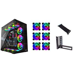 TALIUS Gaming Pack Cronos Black inkl. 9 IRIS Spectrum ARGB Lüfter + Steuergerät und Unterstützung Vertikaler VGA-Riser PCI-E 3.0 PC-Turmspiel ATX aus gehärtetem Glas.