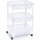 Opberg trolley/roltafel/organizer met 3 manden 40 x 30 x 61,5 cm wit/wit - Etagewagentje/karretje met opbergkratten