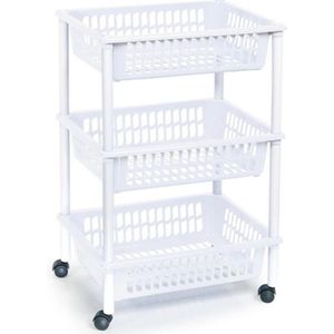 Opberg trolley/roltafel/organizer met 3 manden 40 x 30 x 61,5 cm wit/wit - Etagewagentje/karretje met opbergkratten