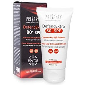 Pressensa DefencExtra 80+ SPF Ultra Hoge Bescherming, Geschikt voor Alle Huidtypen, Waterbestendig, Voedt & Hydrateert, Zonnebrandcreme