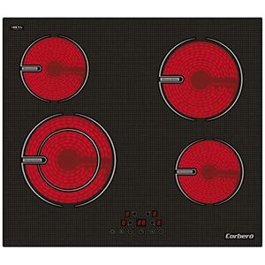 Corberó CCVG8422 keramische kookplaten, 60 cm, 4 zones, 6400 W, Touch Control, booster, timer 99 min, 9 standen, kinderbeveiliging, zwart, glaskeramiek