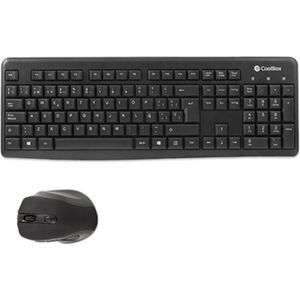 CoolBox COO-KTR-02W Draadloos toetsenbord en muis, 2,4 GHz, ergonomisch en stil design, Spaans toetsenbord met 105 toetsen en numeriek toetsenblok, tweehandige muis 1600 dpi verstelbaar, zwart