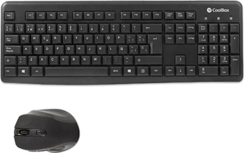 Toetsenbord en muis CoolBox COO-KTR-02W Qwerty Spaans Wireless Zwart Spaans QWERTY
