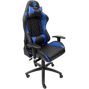 DeepCommand II Gamingstoel met neksteunkussen, ergonomisch lendenkussen met siliconen wielen, ademend PU-weefsel, verstelbare armleuningen, blauw en zwart